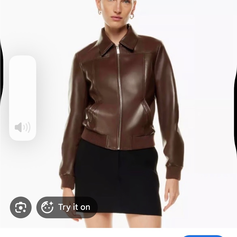 Aritzia Babaton Arc leather bomber rich mocha brown size medium NWT